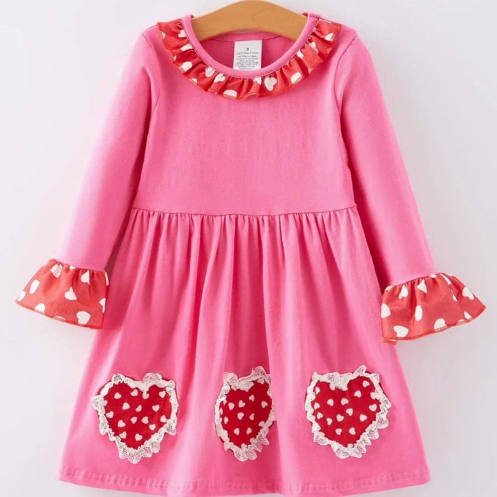 Brand New Girls Size 7 Pink Hearts Dress